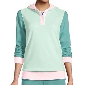Lands End Serious Sweats Pastel Color Block Hoodie Sweatshirt Size L EUC!!!